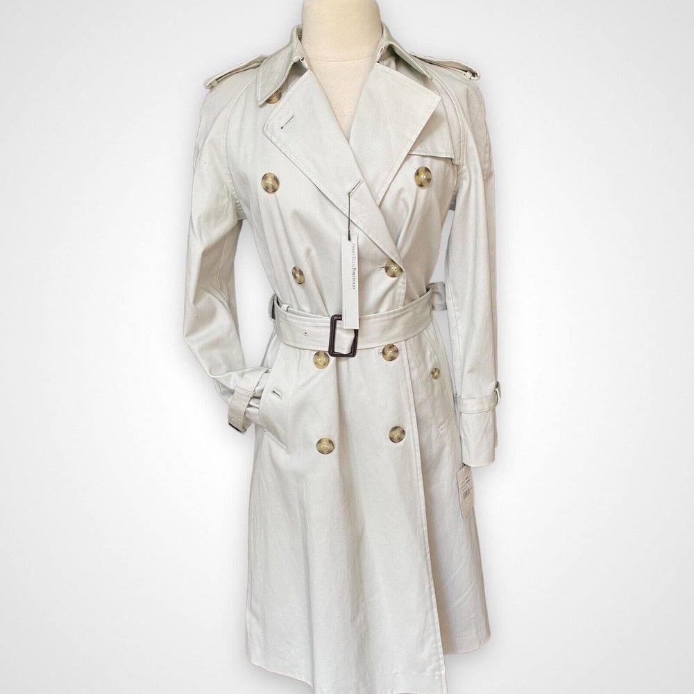 NEW Perry Ellis Trench Coat Womens Size 4 Stone Water Repellant Jacket